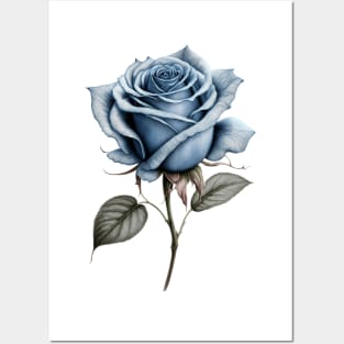 Blue Rose Drawing, Flower Drawing, Gift For Her Posters and Art